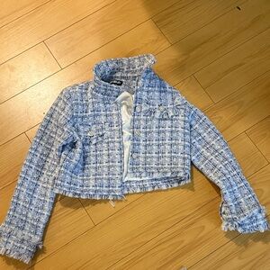 Katie J! Blue and White Tweed Cropped Jacket- xl